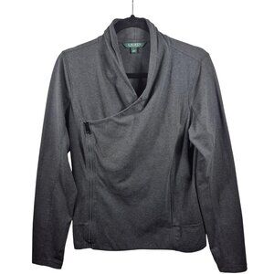 Lauren Ralph Lauren Womens Motorcycle Jacket Size L Gray Full Zip Drape Classic